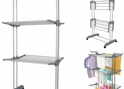 Durable 3-Tier Clothes Drying Rack with 18m Space, Foldable & Mobile for Indoor/Outdoor Use