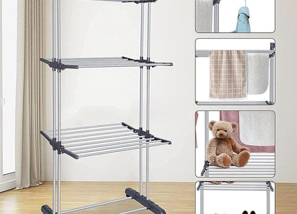 Durable 3-Tier Clothes Drying Rack with 18m Space, Foldable & Mobile for Indoor/Outdoor Use