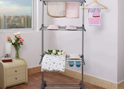 Durable 3-Tier Clothes Drying Rack with 18m Space, Foldable & Mobile for Indoor/Outdoor Use