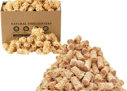 Natural Firelighters - 400 Pack | Eco-Friendly Wood & Wax Wool Fire Starters for Log Burners, BBQs, Pizza Ovens & Smokers - Quick, Safe, Clean Lighting