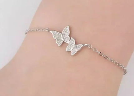 Sterling Silver Chain Bracelet Shiny Linked Butterflies