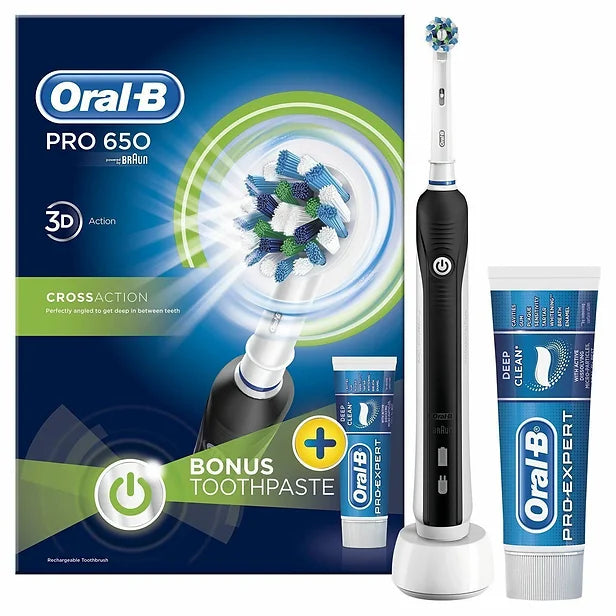 Oral-B Pro 650 Cross Action Electric Toothbrush With Toothpaste – HomeVibe